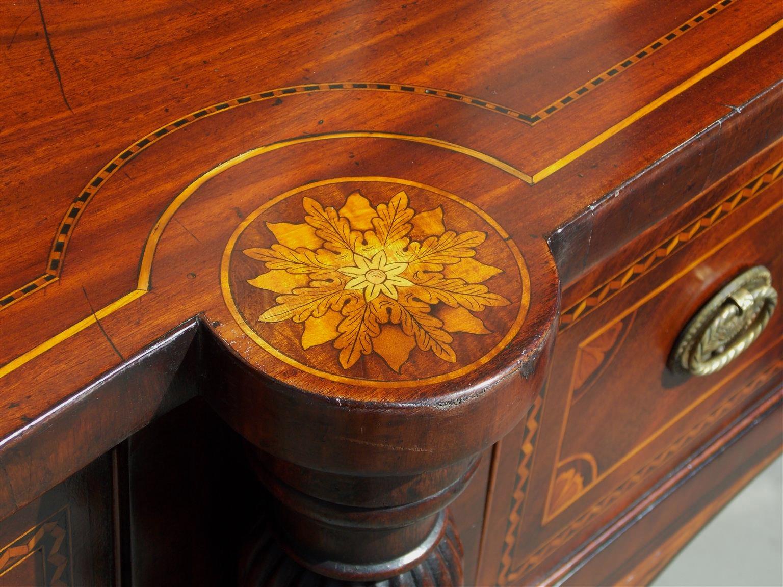American Federal Mahogany Bow Front Floral Satinwood Inlaid Sideboard Circa 1770 For Sale 6