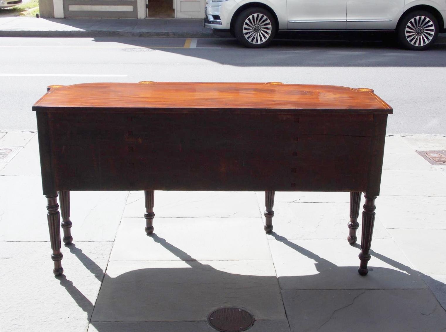 American Federal Mahogany Bow Front Floral Satinwood Inlaid Sideboard Circa 1770 For Sale 8