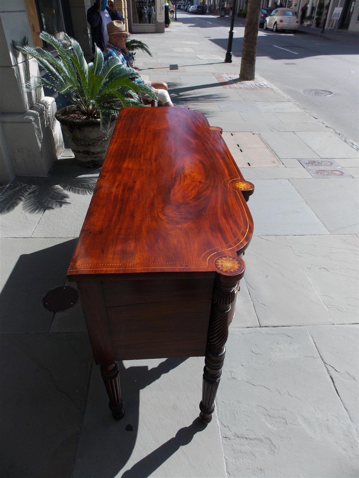 American Federal Mahogany Bow Front Floral Satinwood Inlaid Sideboard Circa 1770 For Sale 2