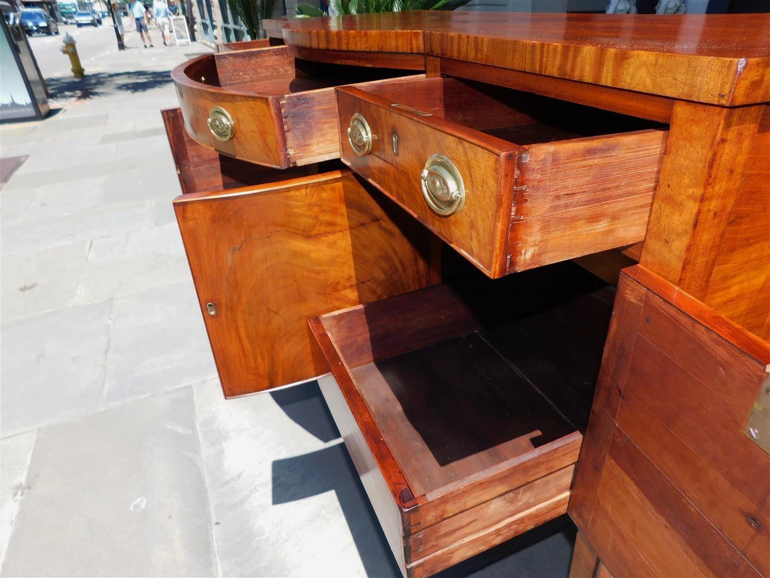 American Federal Mahogany Bow Front Sideboard with Tapered Cuffed Legs, C. 1810 For Sale 8