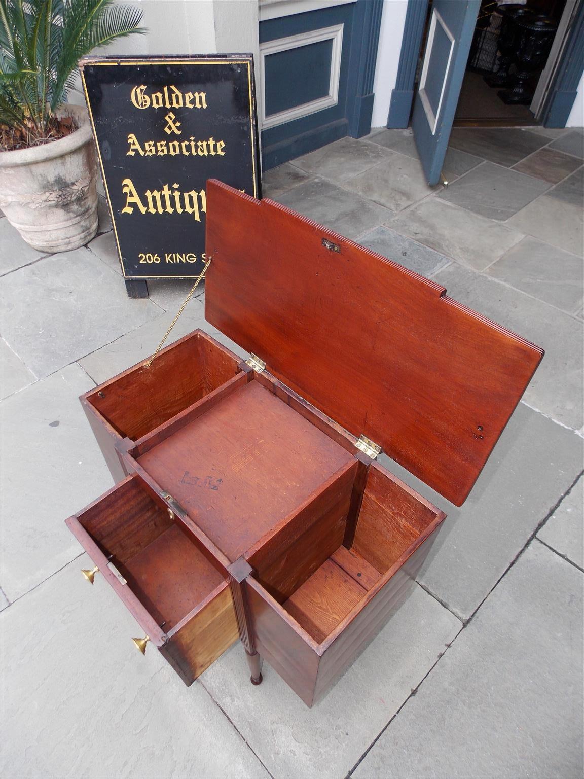 Brass American Federal Mahogany Compartmentalized Hinged Work Table,  VA Circa 1810 For Sale