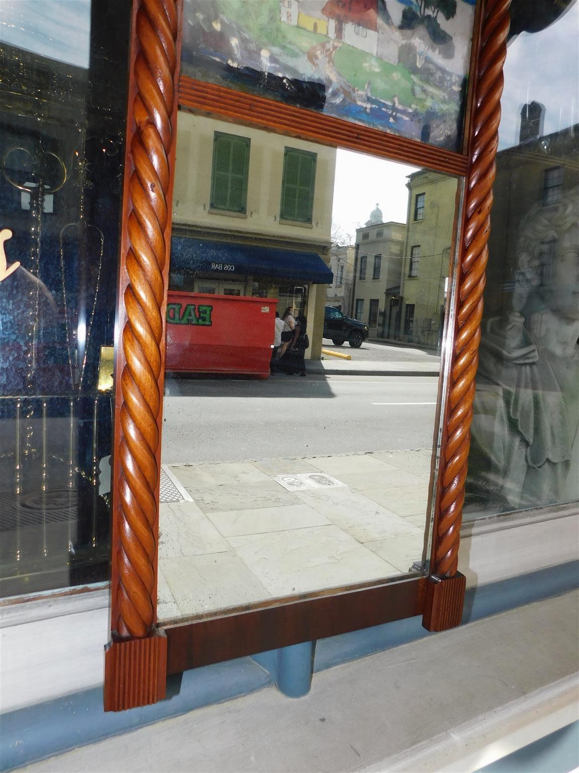 American Federal Mahogany Églomisé Barley Twist and Acorn Wall Mirror, C. 1815 In Excellent Condition For Sale In Hollywood, SC