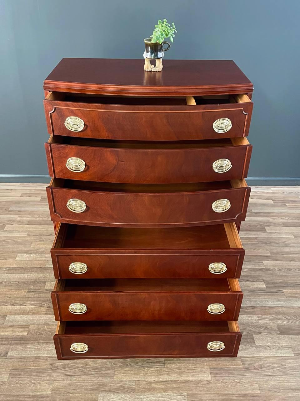 Brass American Federal Mahogany Highboy Dresser
