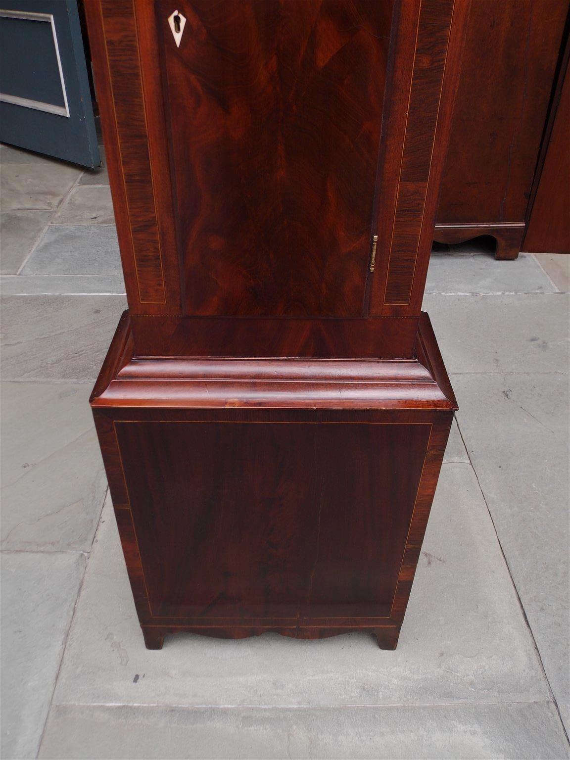 American Federal Mahogany Inlaid and Painted Tall Case Clock, Circa 1815 4