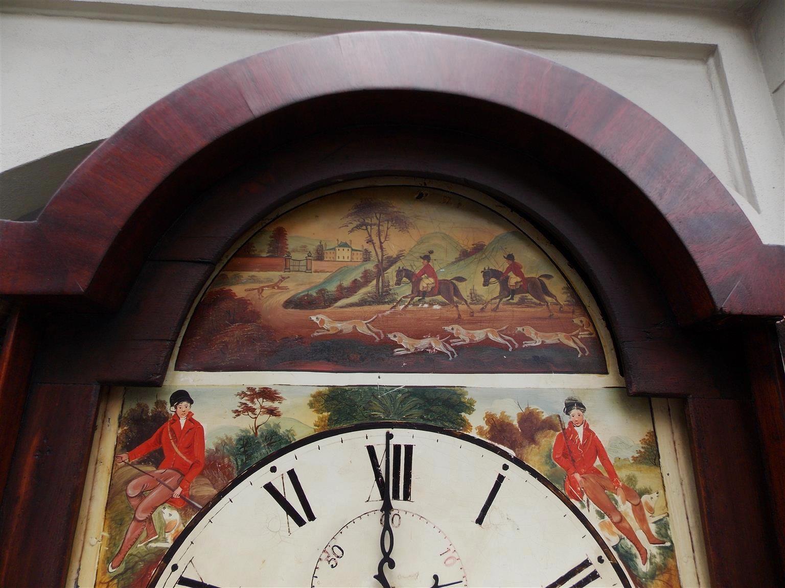 American Federal Mahogany Inlaid and Painted Tall Case Clock, Circa 1815 1