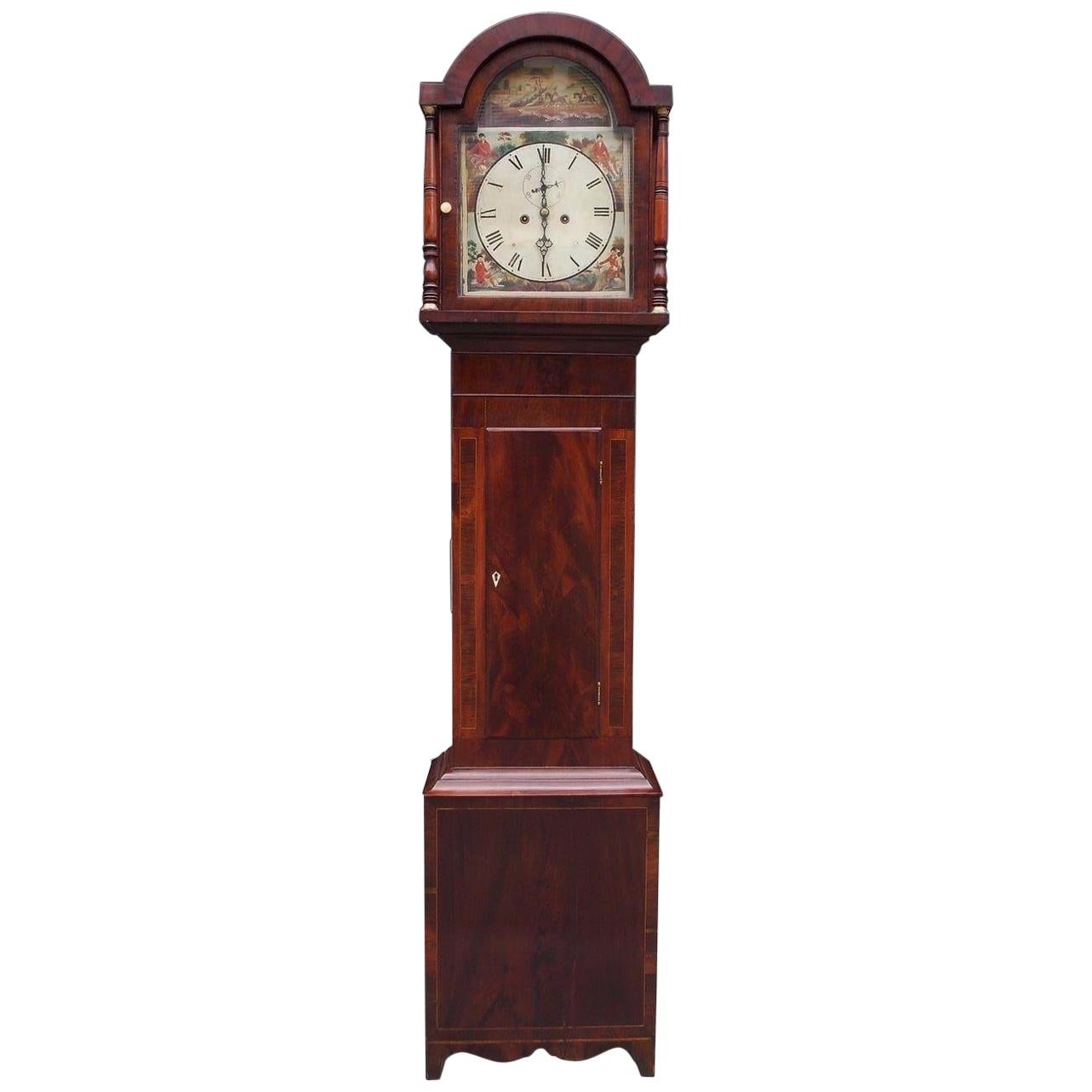 American Federal Mahogany Inlaid and Painted Tall Case Clock, Circa 1815