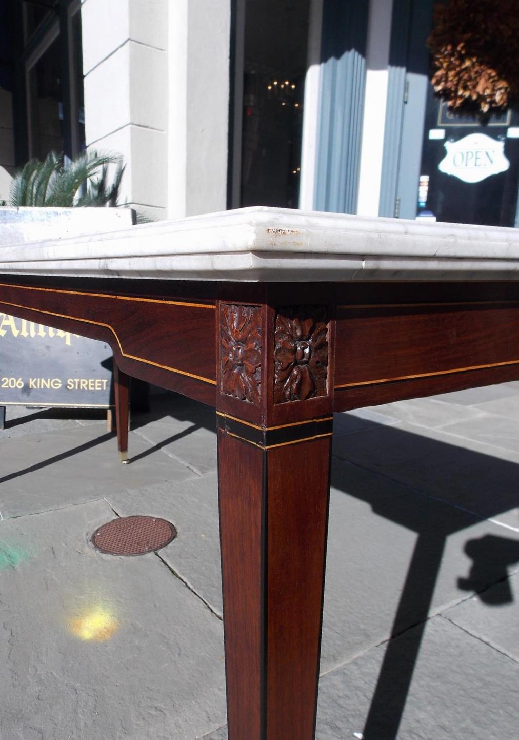 American Federal Mahogany Marble Top Satinwood & Ebony Inlaid Console, C. 1790 For Sale 5