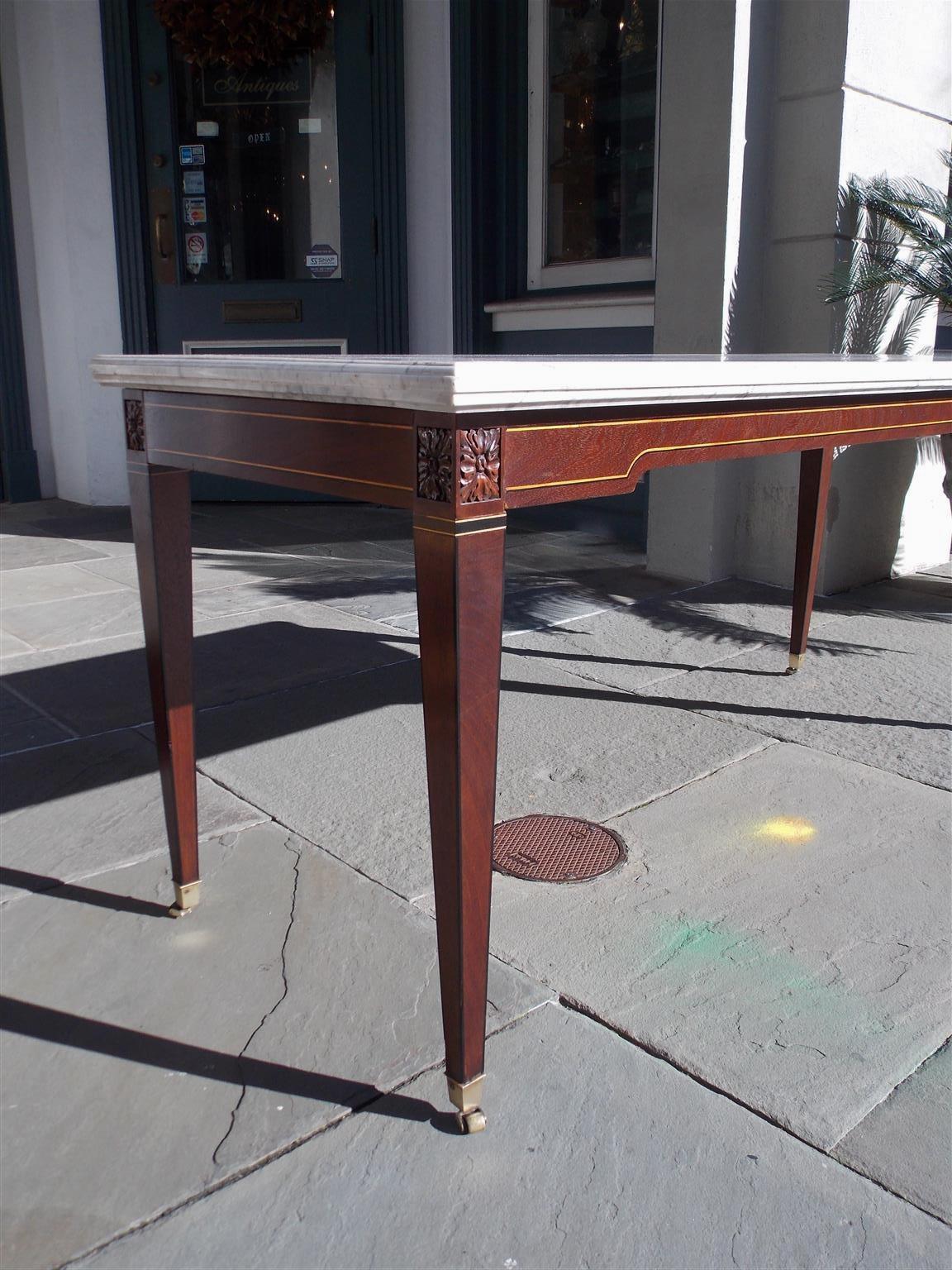 American Federal Mahogany Marble Top Satinwood & Ebony Inlaid Console, C. 1790 For Sale 1
