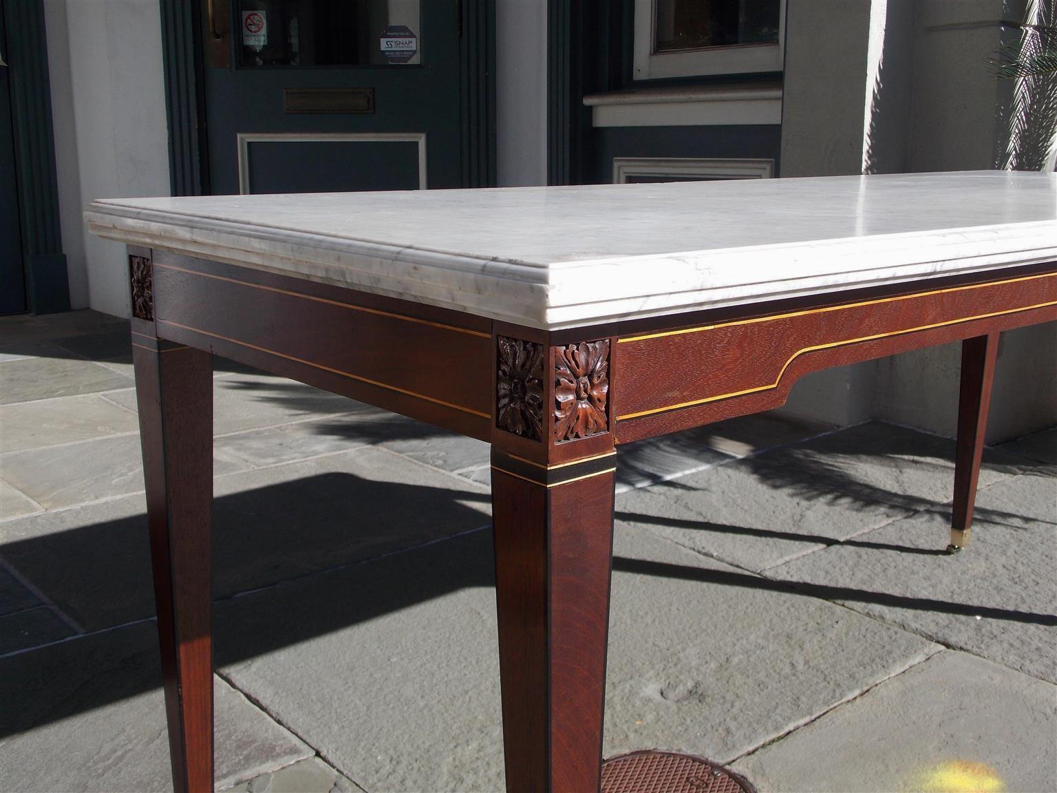 American Federal Mahogany Marble Top Satinwood & Ebony Inlaid Console, C. 1790 For Sale 2