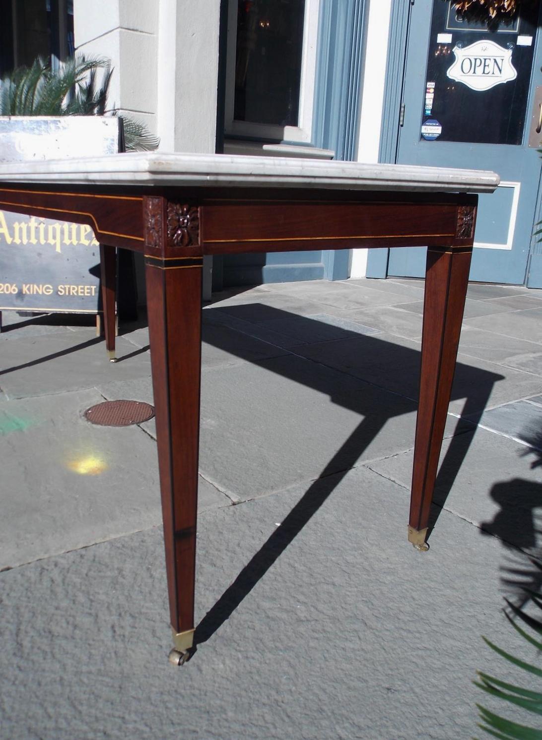 American Federal Mahogany Marble Top Satinwood & Ebony Inlaid Console, C. 1790 For Sale 3