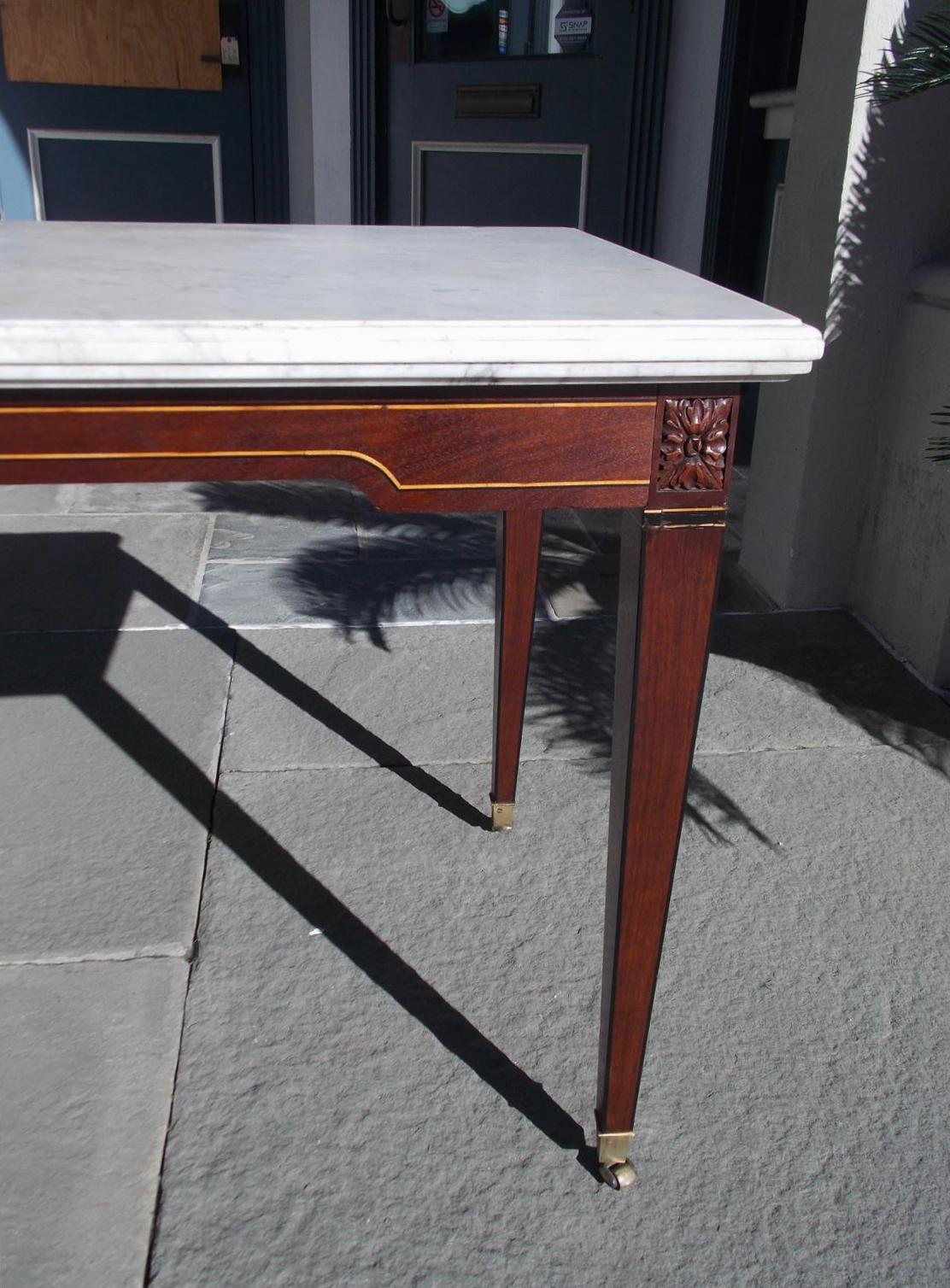 American Federal Mahogany Marble Top Satinwood & Ebony Inlaid Console, C. 1790 For Sale 4