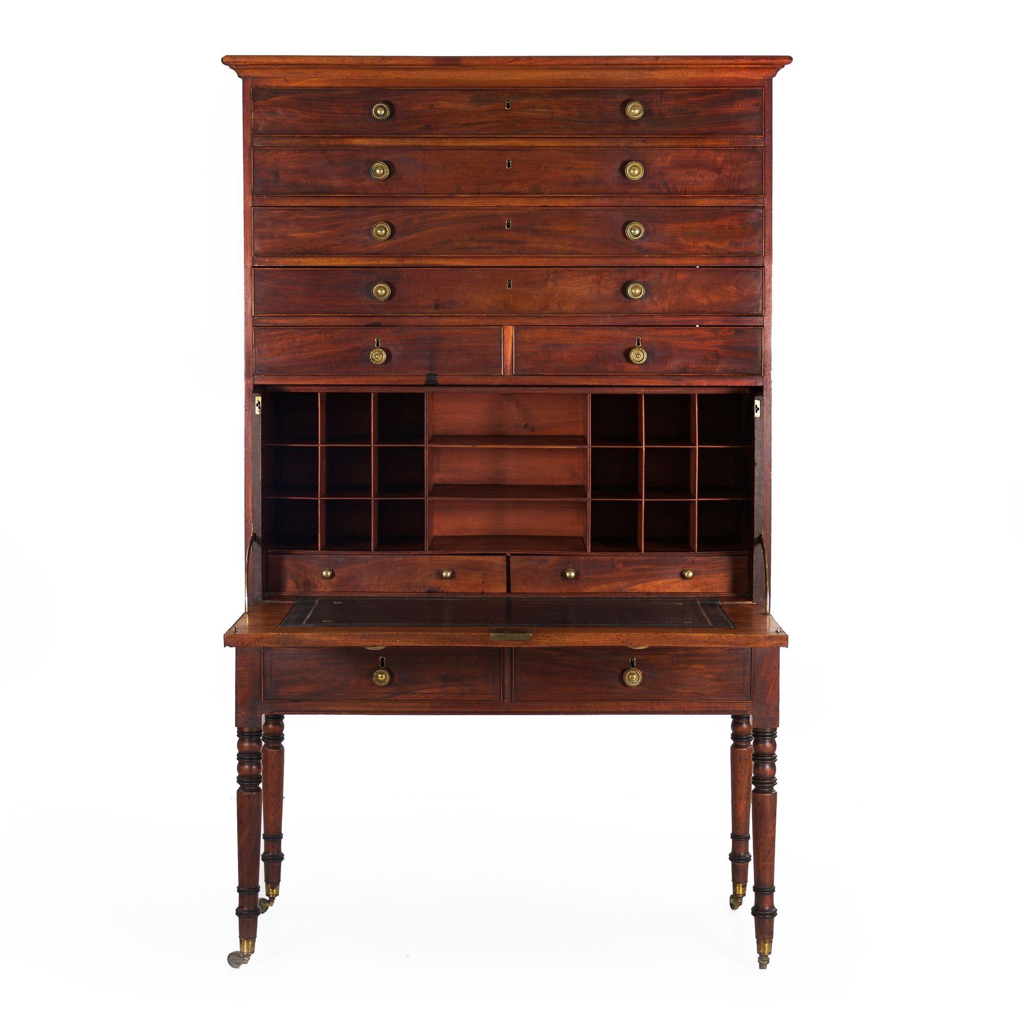 American Federal Mahogany Secretary Desk Chest of Drawers, circa 1830 In Fair Condition In Shippensburg, PA