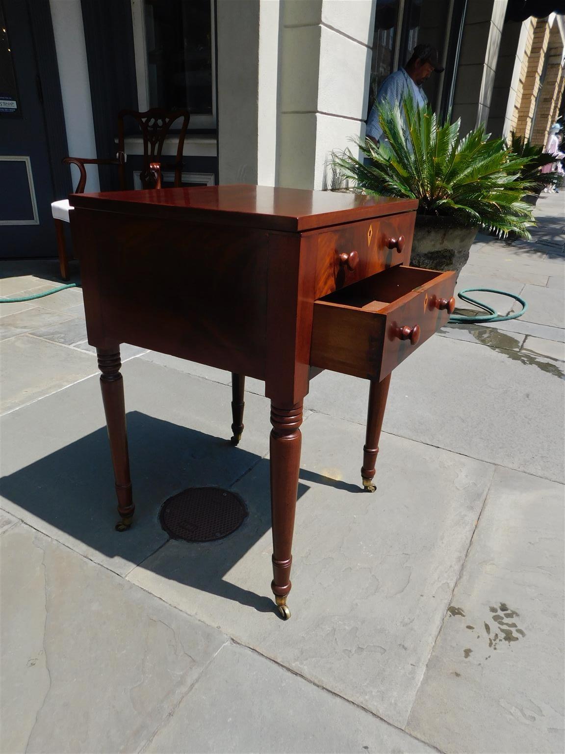 American Federal Mahogany Side Table with Fitted Interior Desk on Casters, 1820  For Sale 4