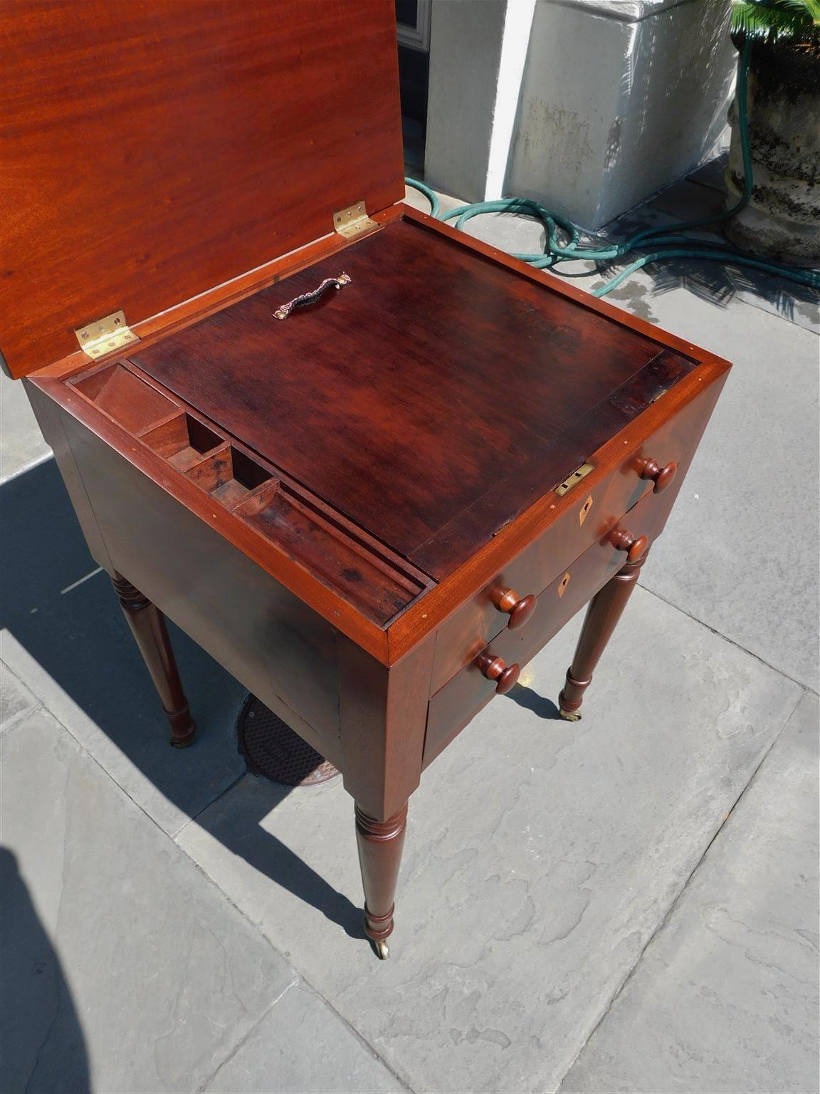 Early 19th Century American Federal Mahogany Side Table with Fitted Interior Desk on Casters, 1820  For Sale