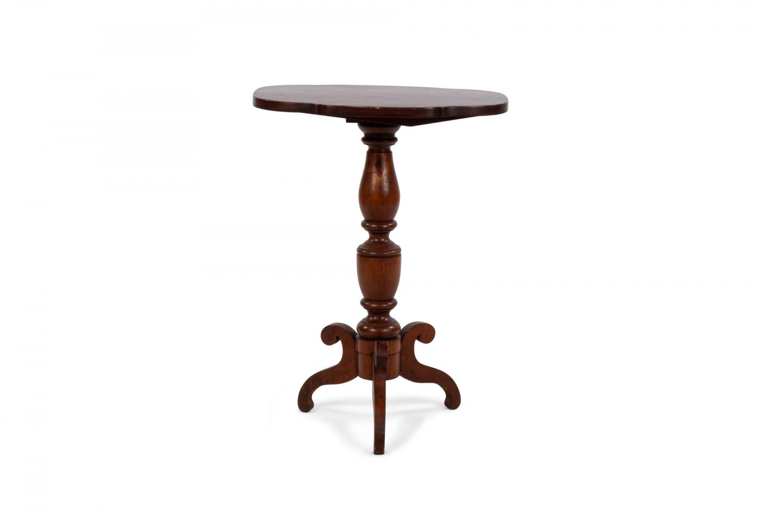 American Federal mahogany rectangular scalloped tilt-top end table on a turned pedestal tripod base.