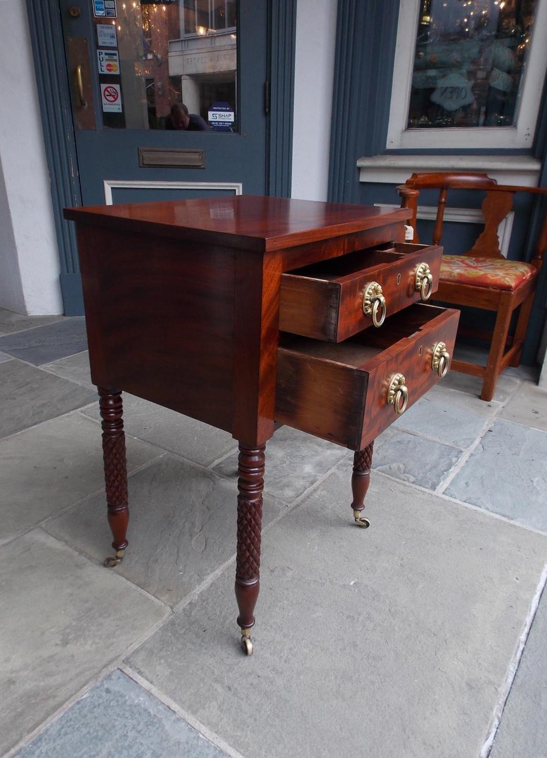 American Federal Mahogany Two-Drawer Stand with Original Gilt Brasses, C. 1810 For Sale 5