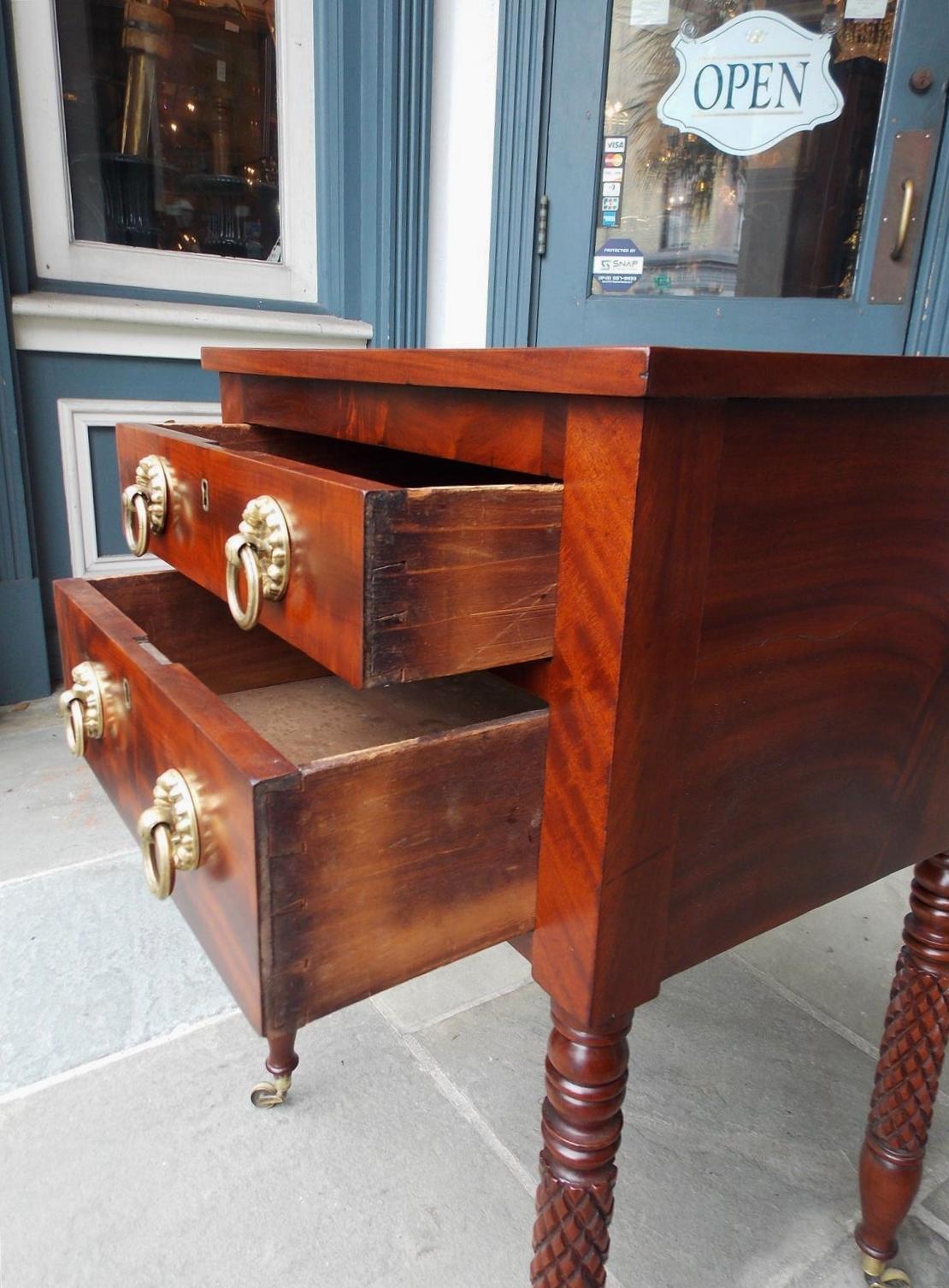 American Federal Mahogany Two-Drawer Stand with Original Gilt Brasses, C. 1810 For Sale 7