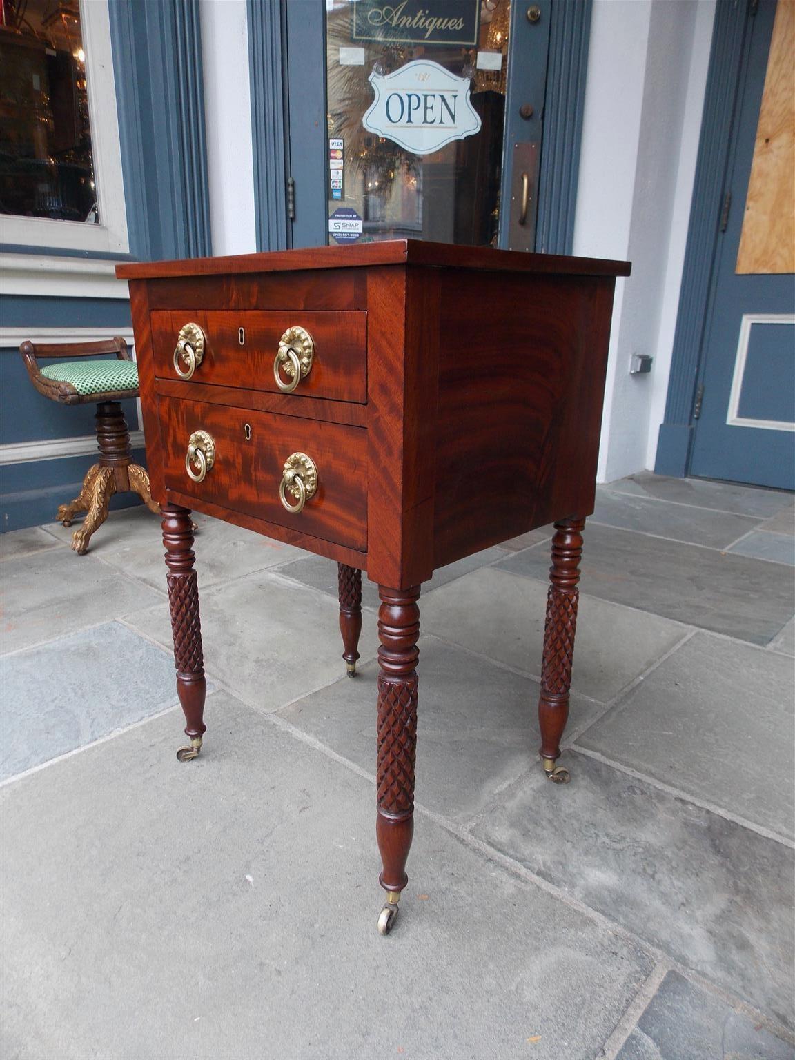 American Federal Mahogany Two-Drawer Stand with Original Gilt Brasses, C. 1810 For Sale 2
