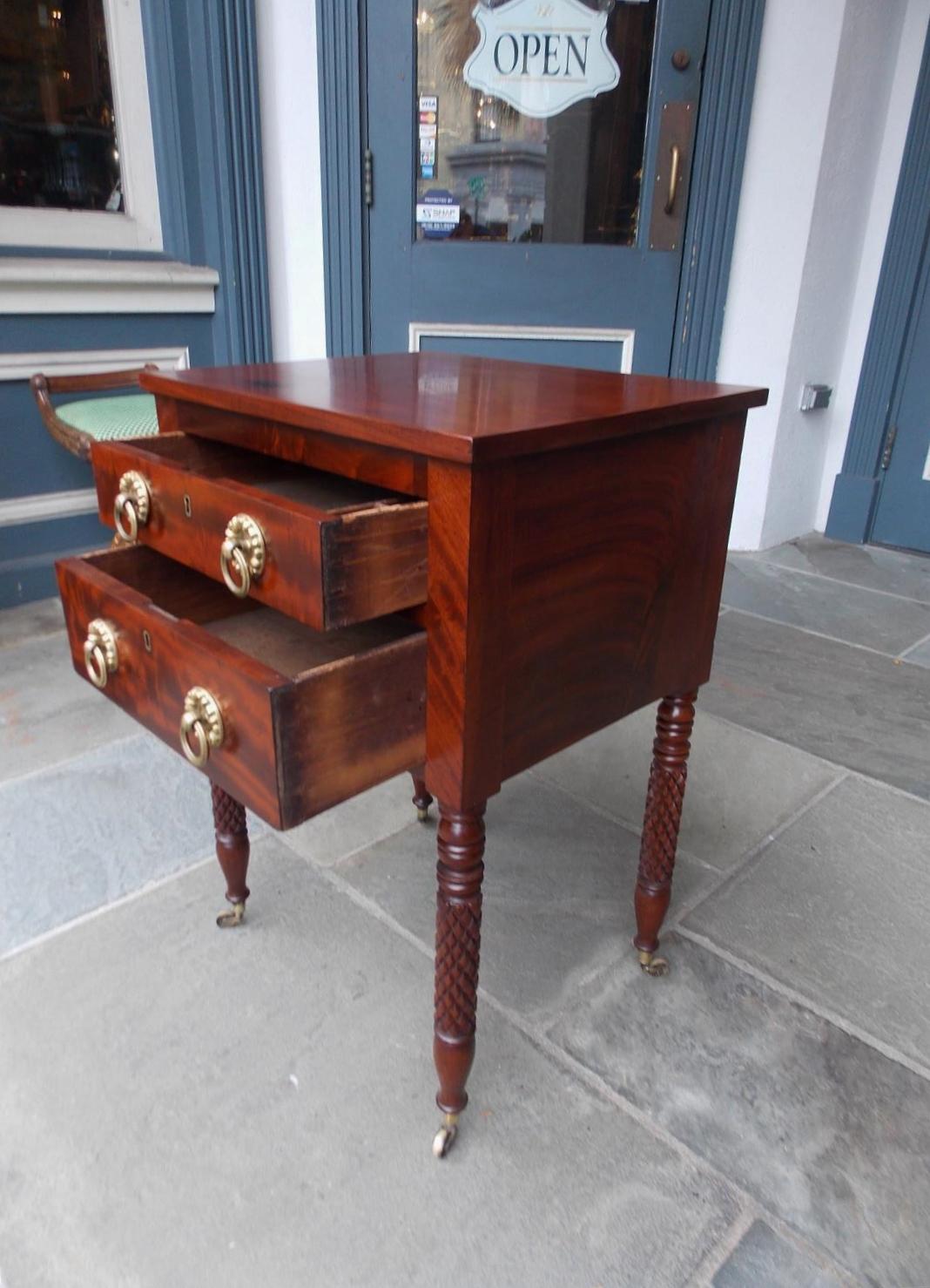 American Federal Mahogany Two-Drawer Stand with Original Gilt Brasses, C. 1810 For Sale 4