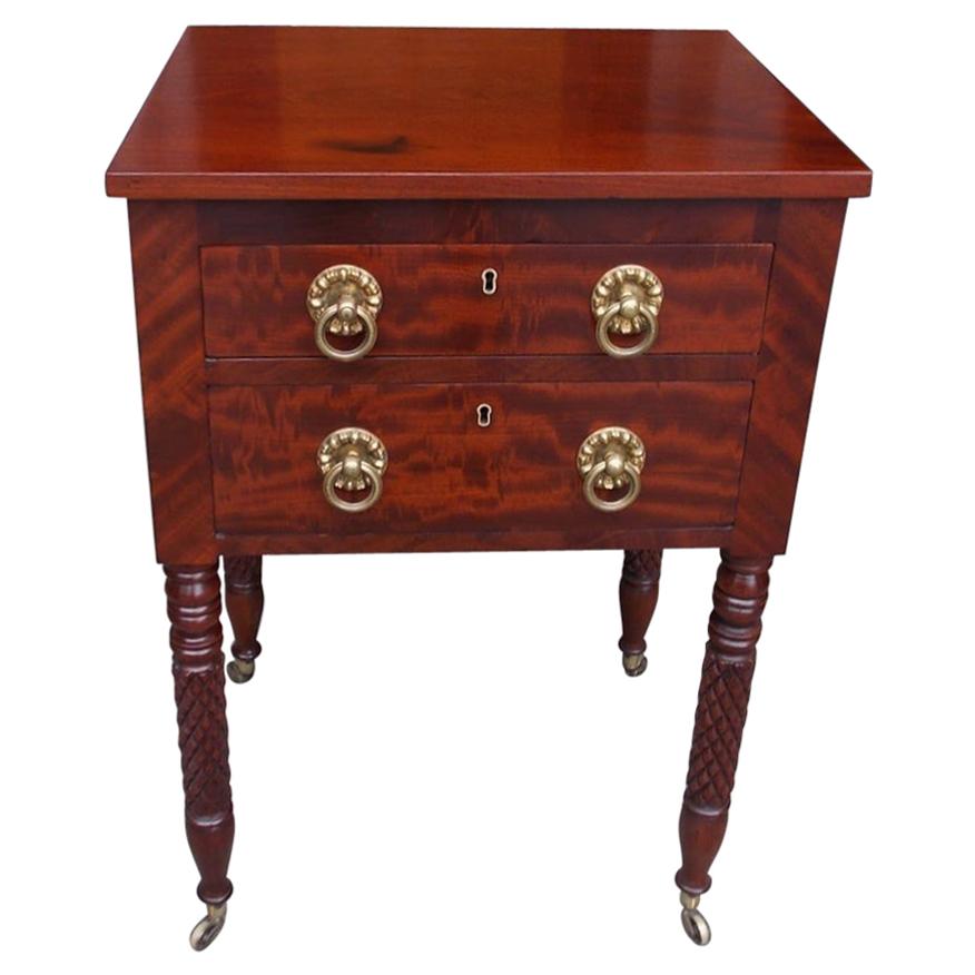 American Federal Mahogany Two-Drawer Stand with Original Gilt Brasses, C. 1810 For Sale