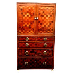 American Federal Miniature Linen Press with Parquetry Inlaid Drawers and Doors