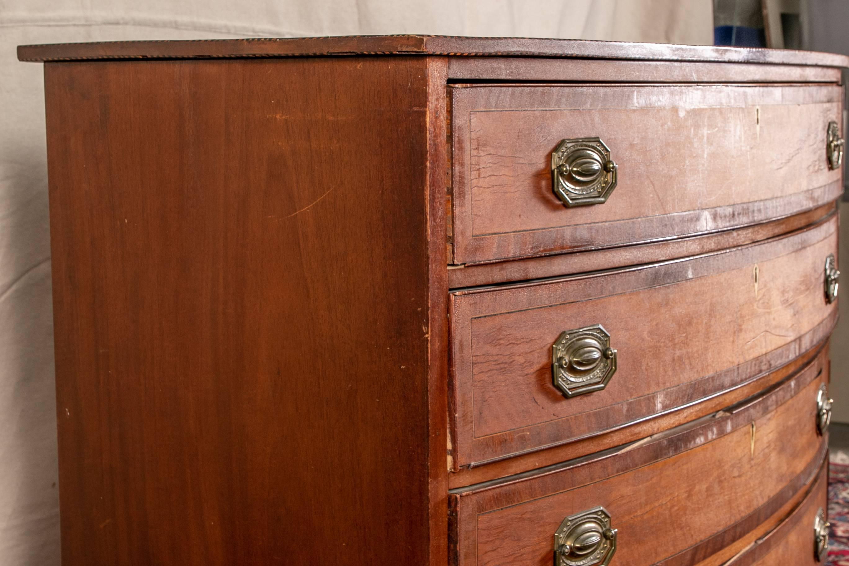 19th Century American Federal North Shores Bow Front Chest, circa 1800-1810