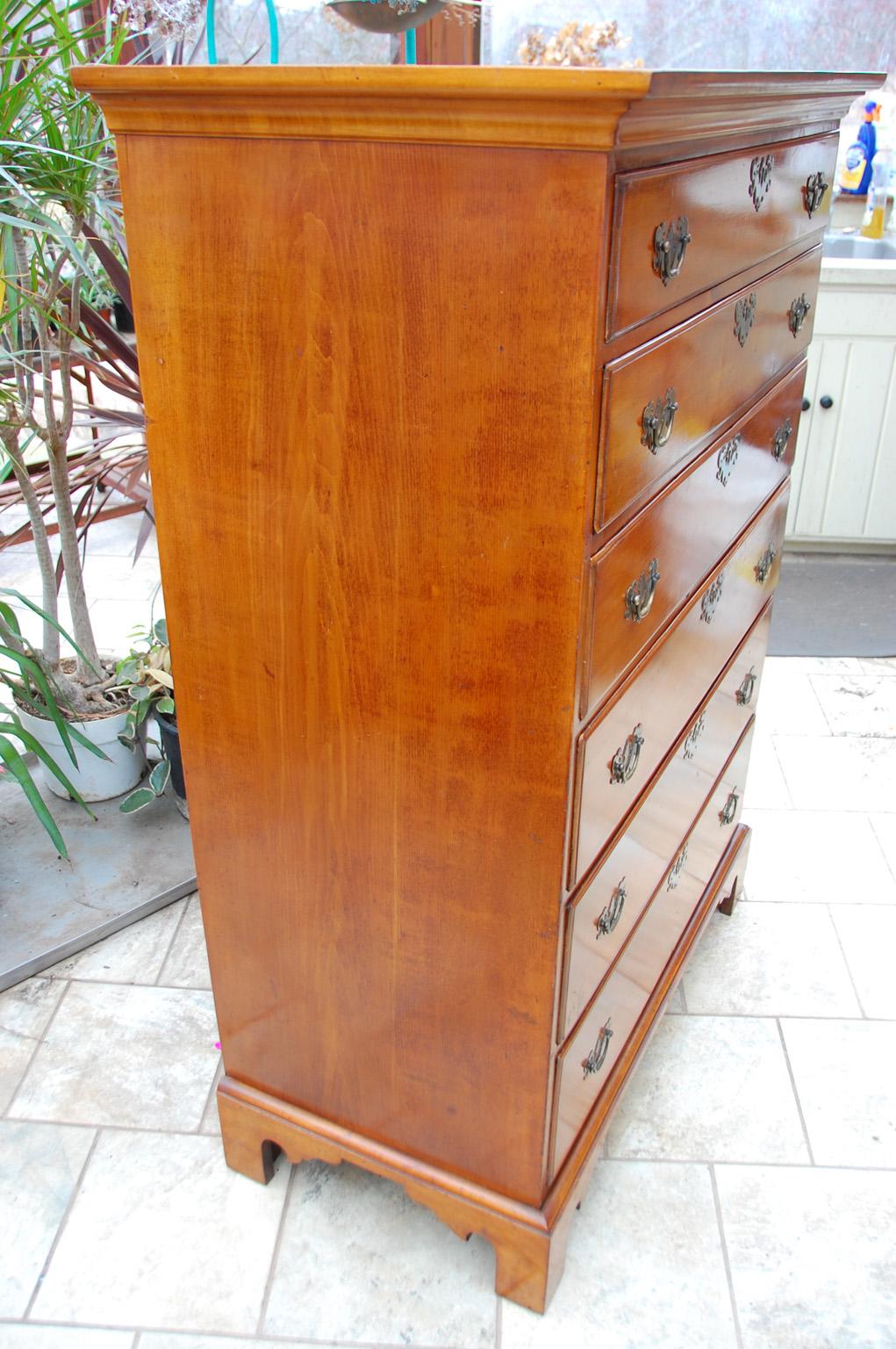 American Colonial American Federal Period Chippendale Maple Tall Chest of Six Graduated Drawers