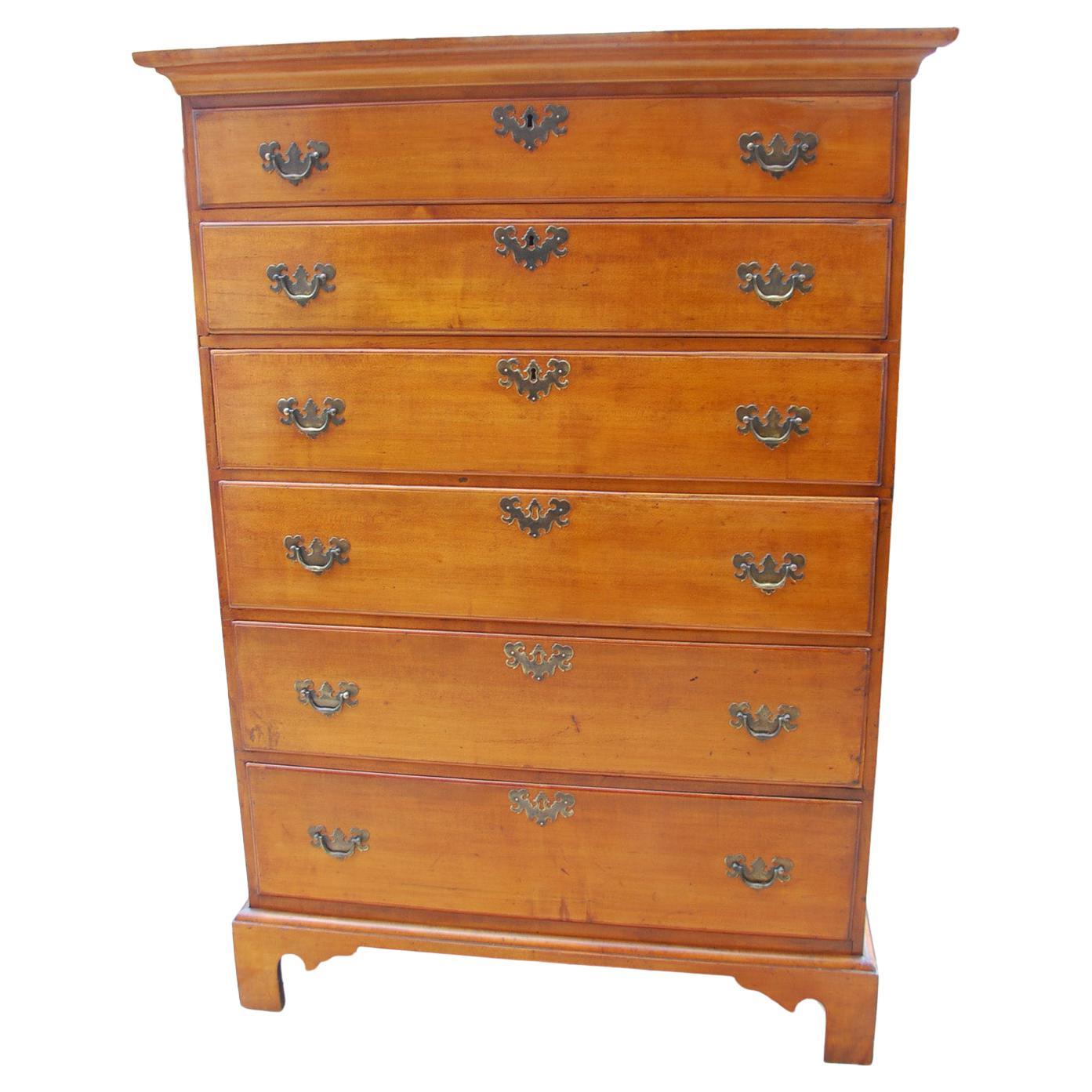 American Federal Period Chippendale Maple Tall Chest of Six Graduated Drawers