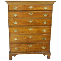 Antique American Federal Period Chippendale Tall Chest of Six Graduated Drawers