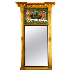 Antique American Federal Period Eglomise Gold Leaf Mirror with Acorn and Column Details