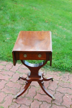 American Federal Period Mahogany Dropleaf Worktable with Downswept Legs Paw Feet
