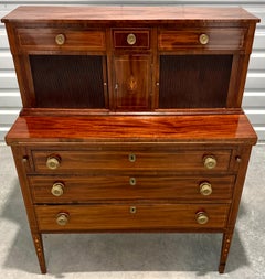 American Federal Period Mahogany Secretary Chest with Eagle Inlay, New England