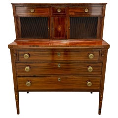 American Federal Period Mahogany Secretary Chest with Eagle Inlay, New England