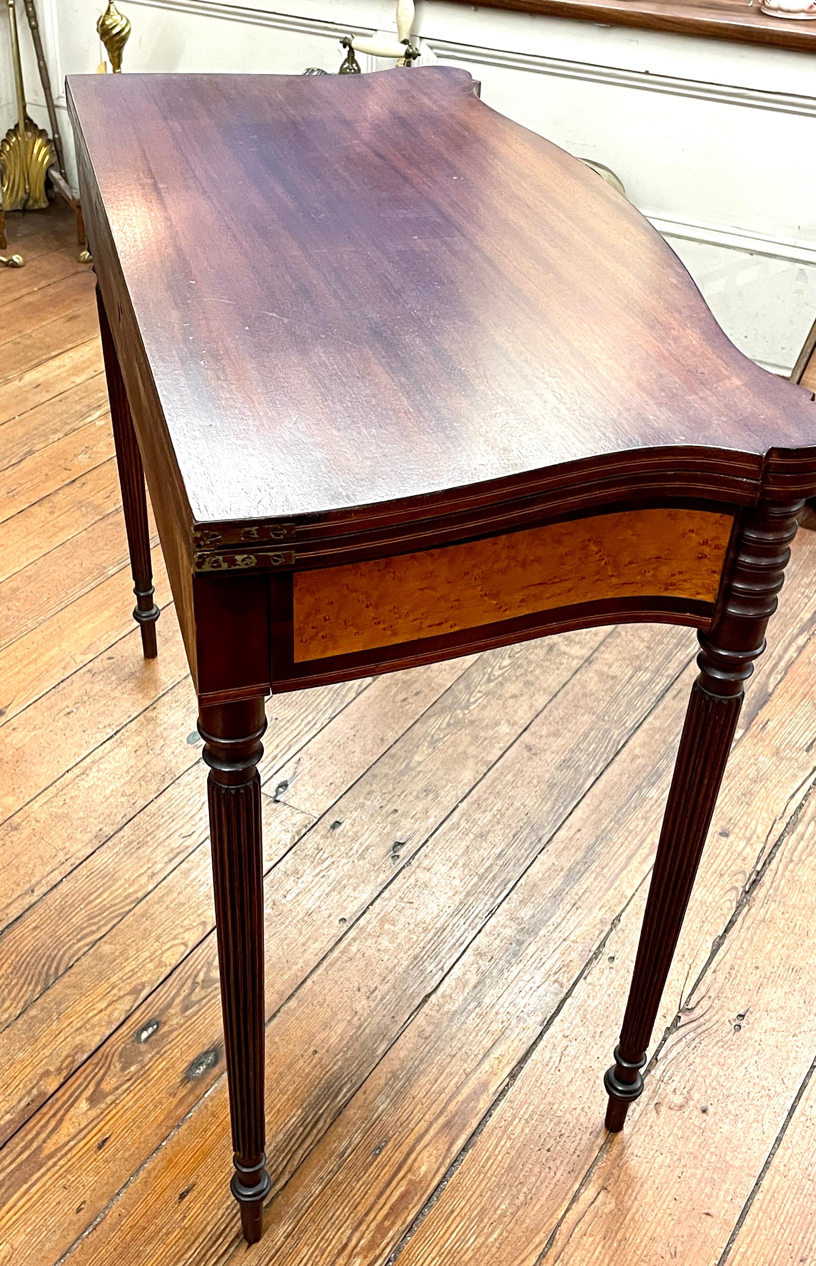 Hand-Crafted American Federal Period Mahogany Serpentine Sheraton Style Flap-Top Games Table