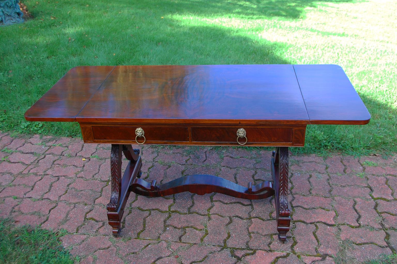 19th Century American Federal Period Rosewood Sofa Table with Acanthus Leaf Carving