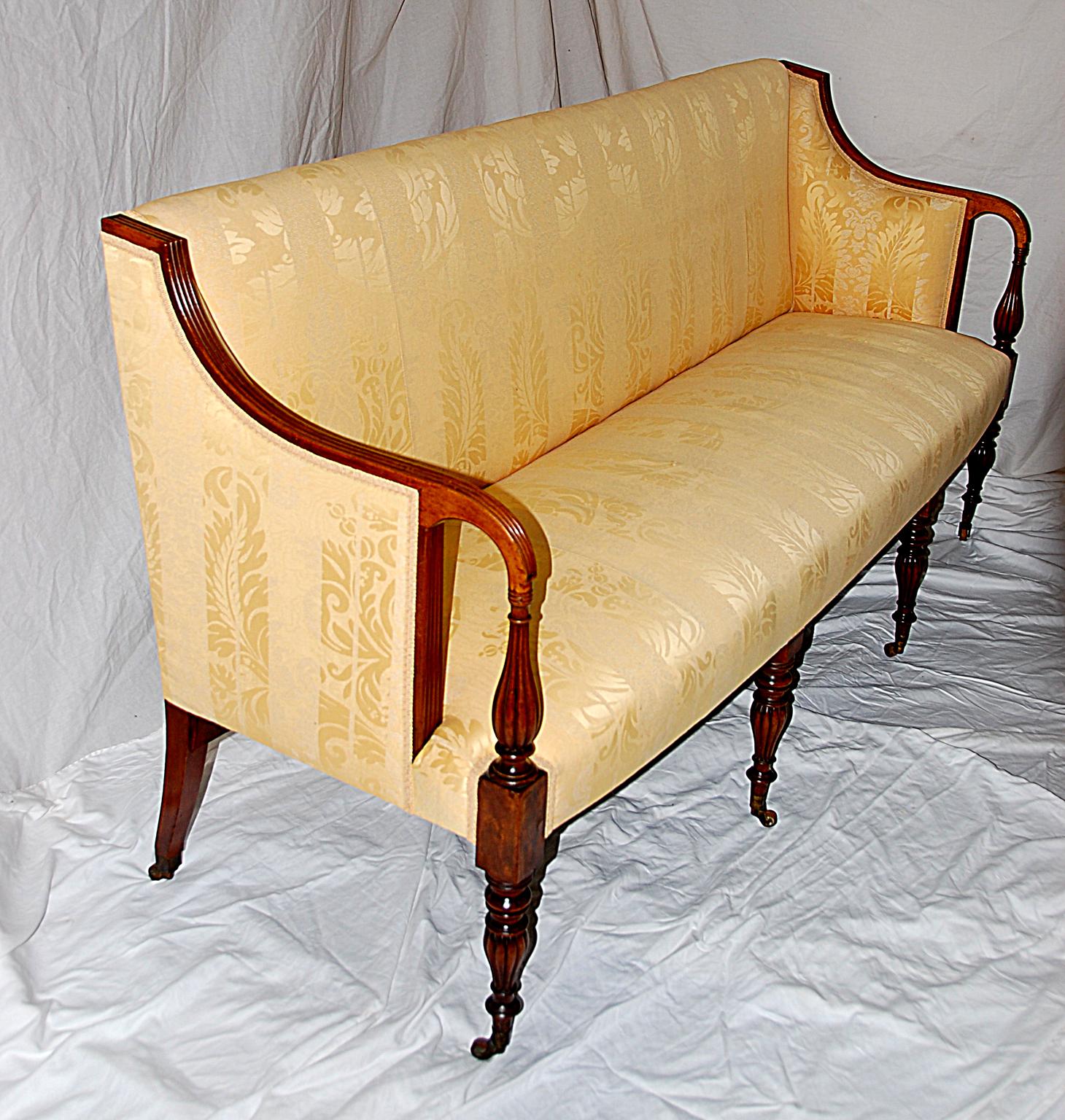 North American American Federal Period Sheraton Mahogany Carved Sofa