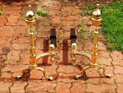 American Federal Philadelphia Brass Andirons Faceted Acorn Top