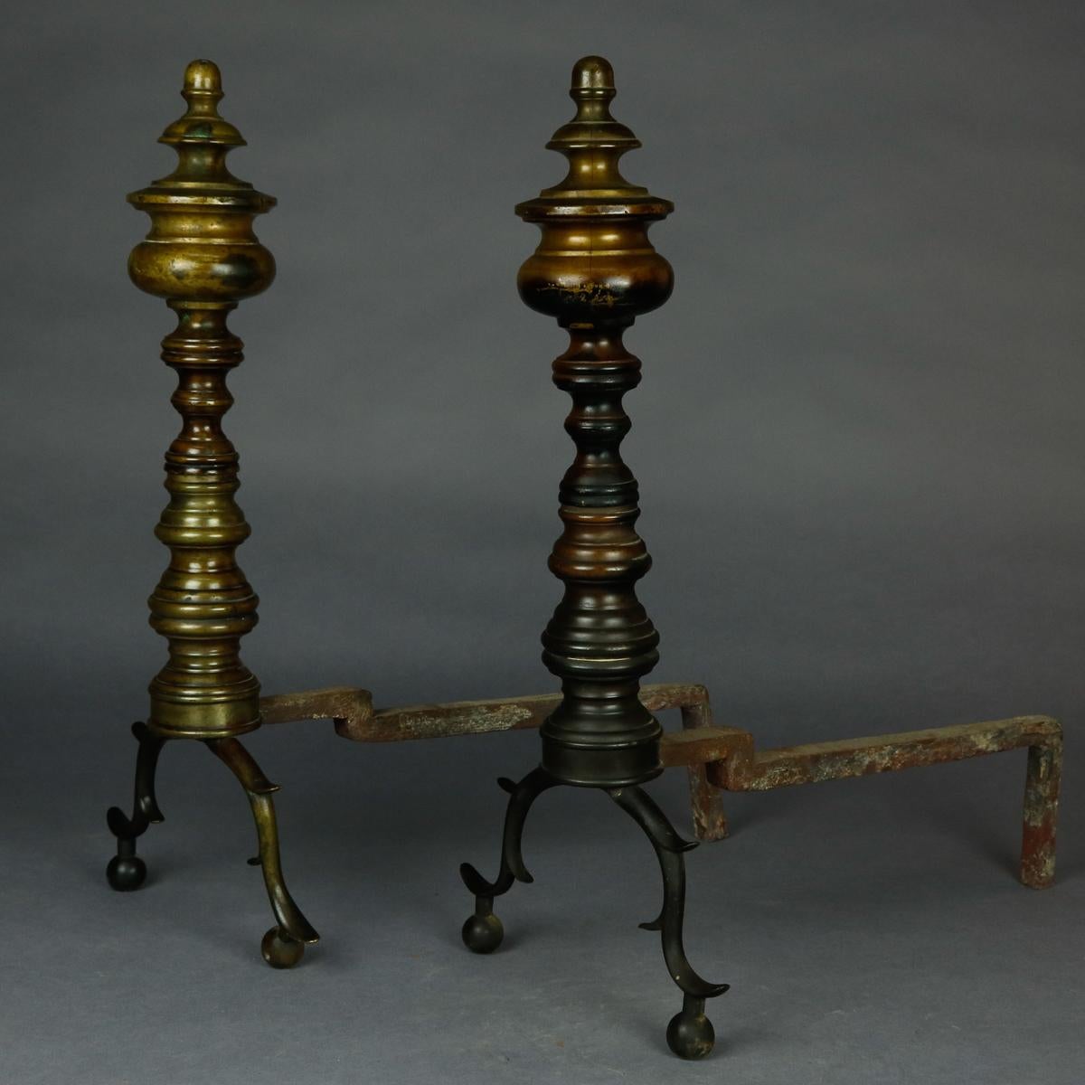 A set of American federal Philadelphia style brass fireplace andirons offer brass beehive form with firedogs, circa 1930

***DELIVERY NOTICE – Due to COVID-19 we are employing NO-CONTACT PRACTICES in the transfer of purchased items.  Additionally,