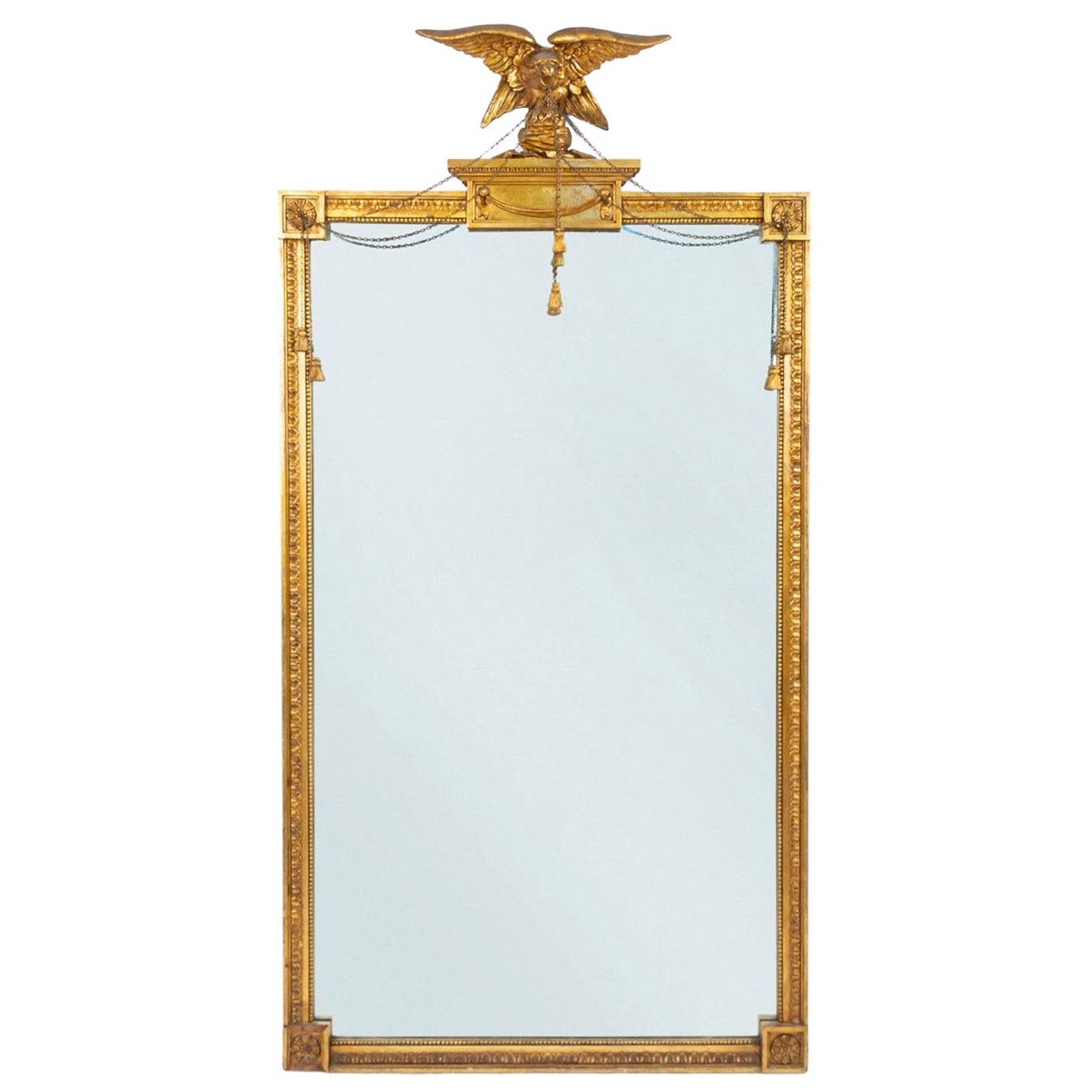 American Federal Rectangular Giltwood Eagle Pediment Wall Mirror