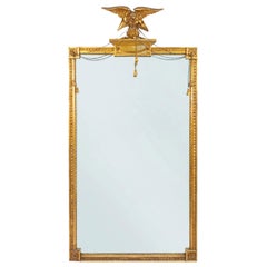 Antique American Federal Rectangular Giltwood Eagle Pediment Wall Mirror