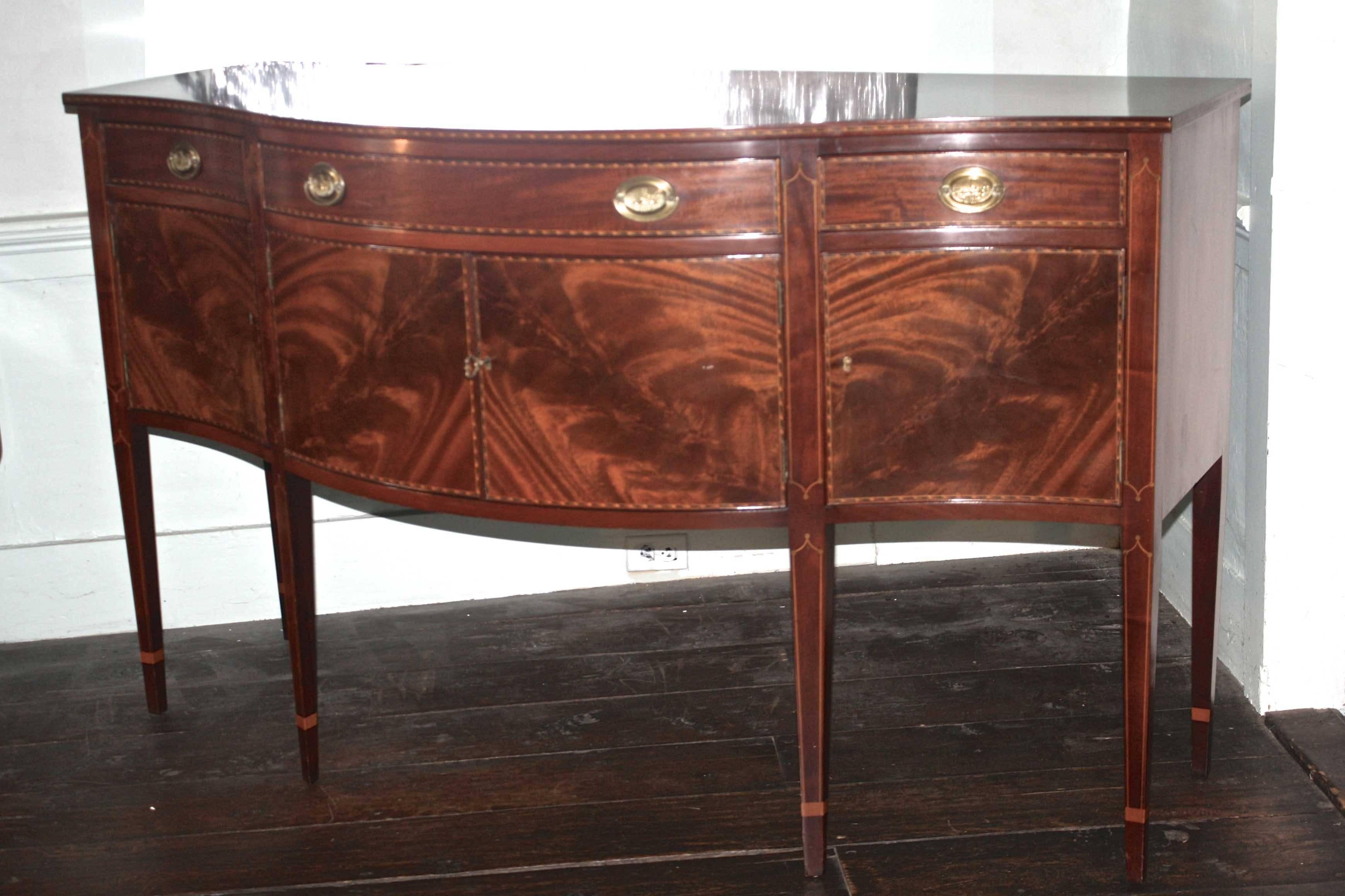 Hand-Carved American Federal Revival Inlaid Mahogany Sideboard For Sale