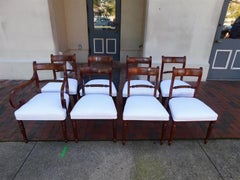 English Regency Set of Eight Mahogany Dining Room Chairs W/ Reeded Legs C. 1810
