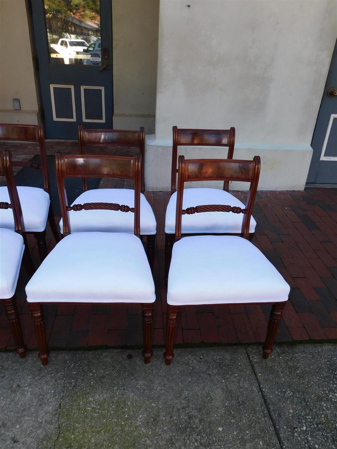 Early 19th Century English Regency Set of Eight Mahogany Dining Room Chairs W/ Reeded Legs C. 1810 For Sale