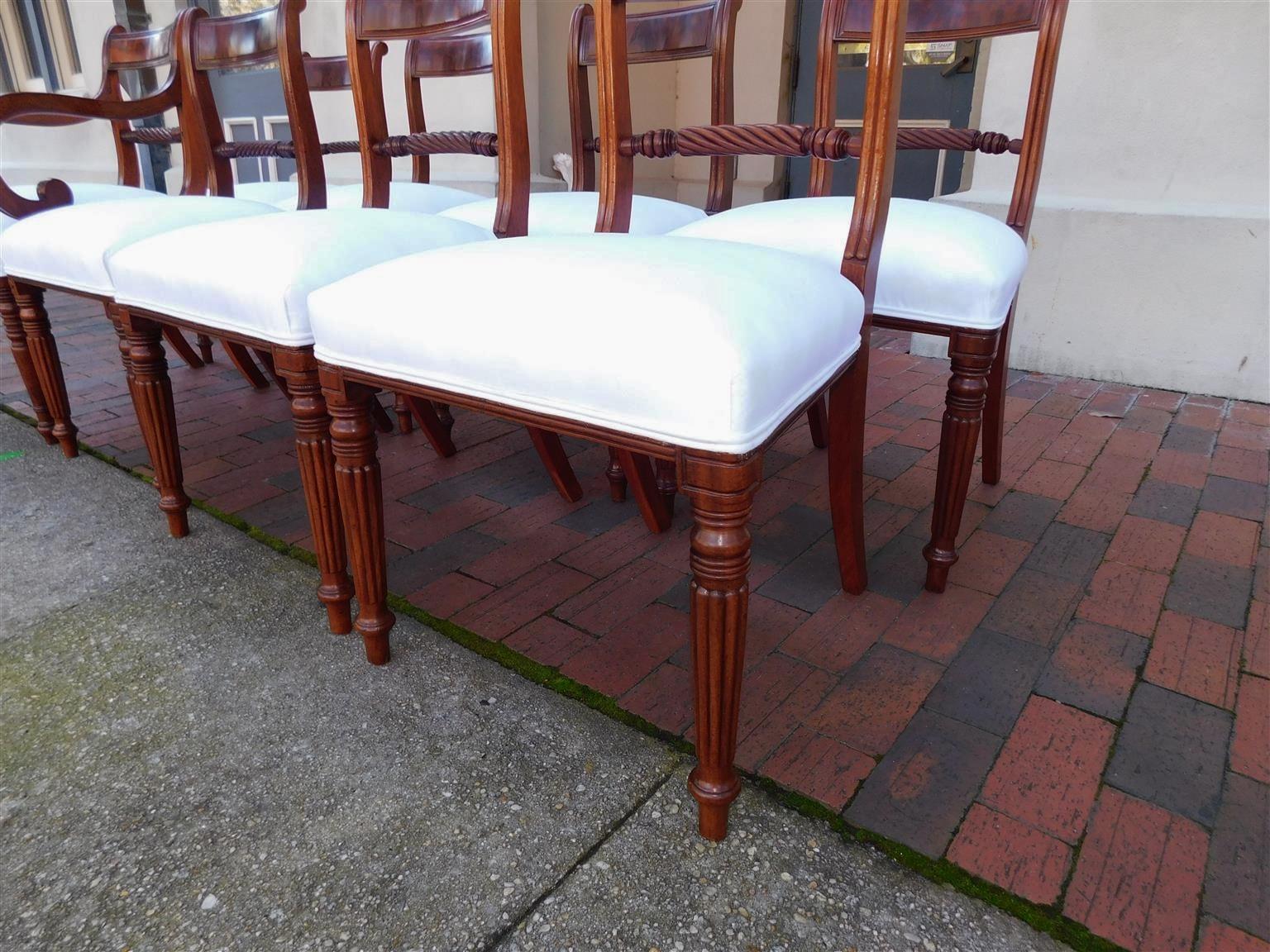 English Regency Set of Eight Mahogany Dining Room Chairs W/ Reeded Legs C. 1810 For Sale 1