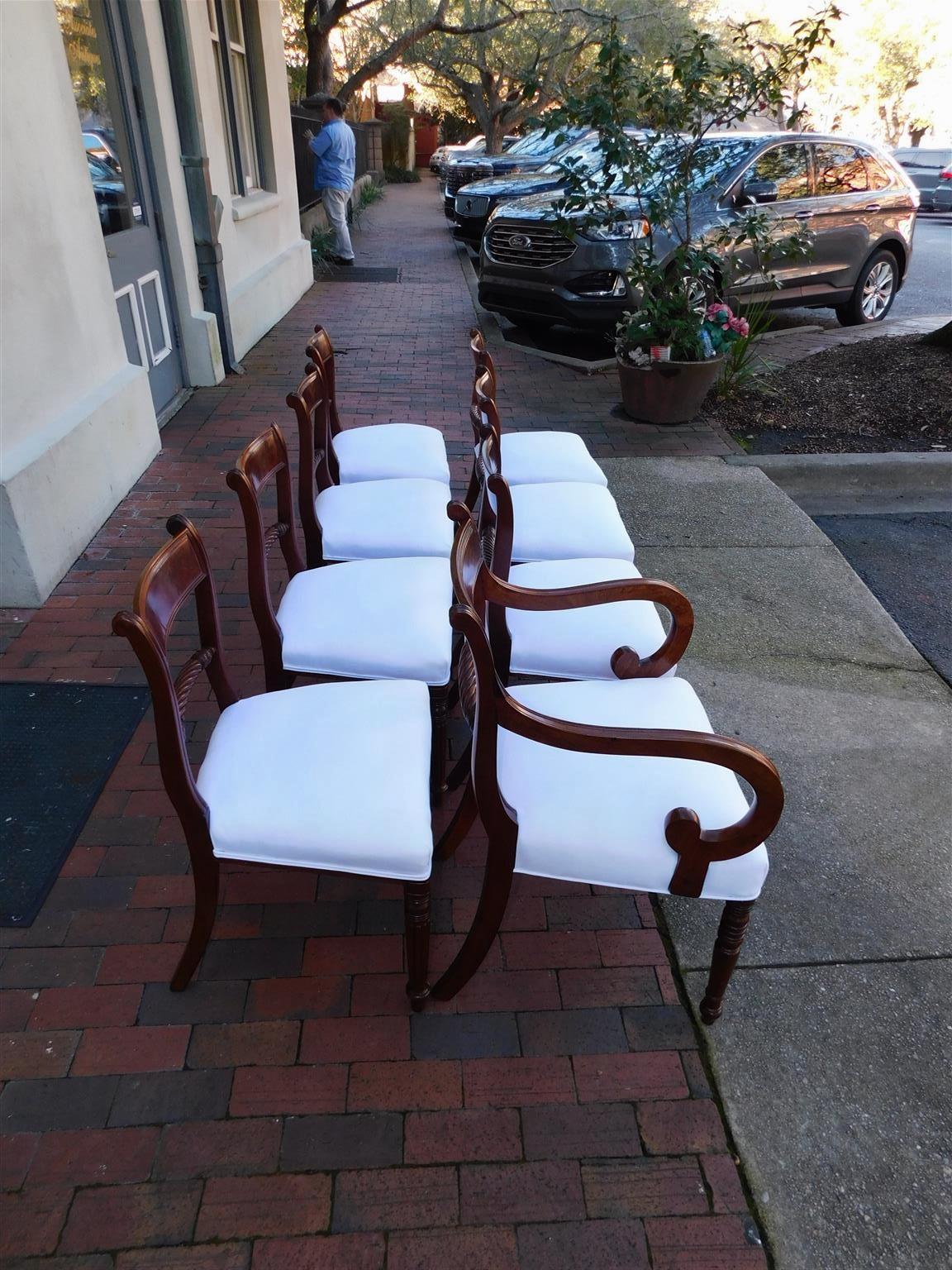 English Regency Set of Eight Mahogany Dining Room Chairs W/ Reeded Legs C. 1810 For Sale 2