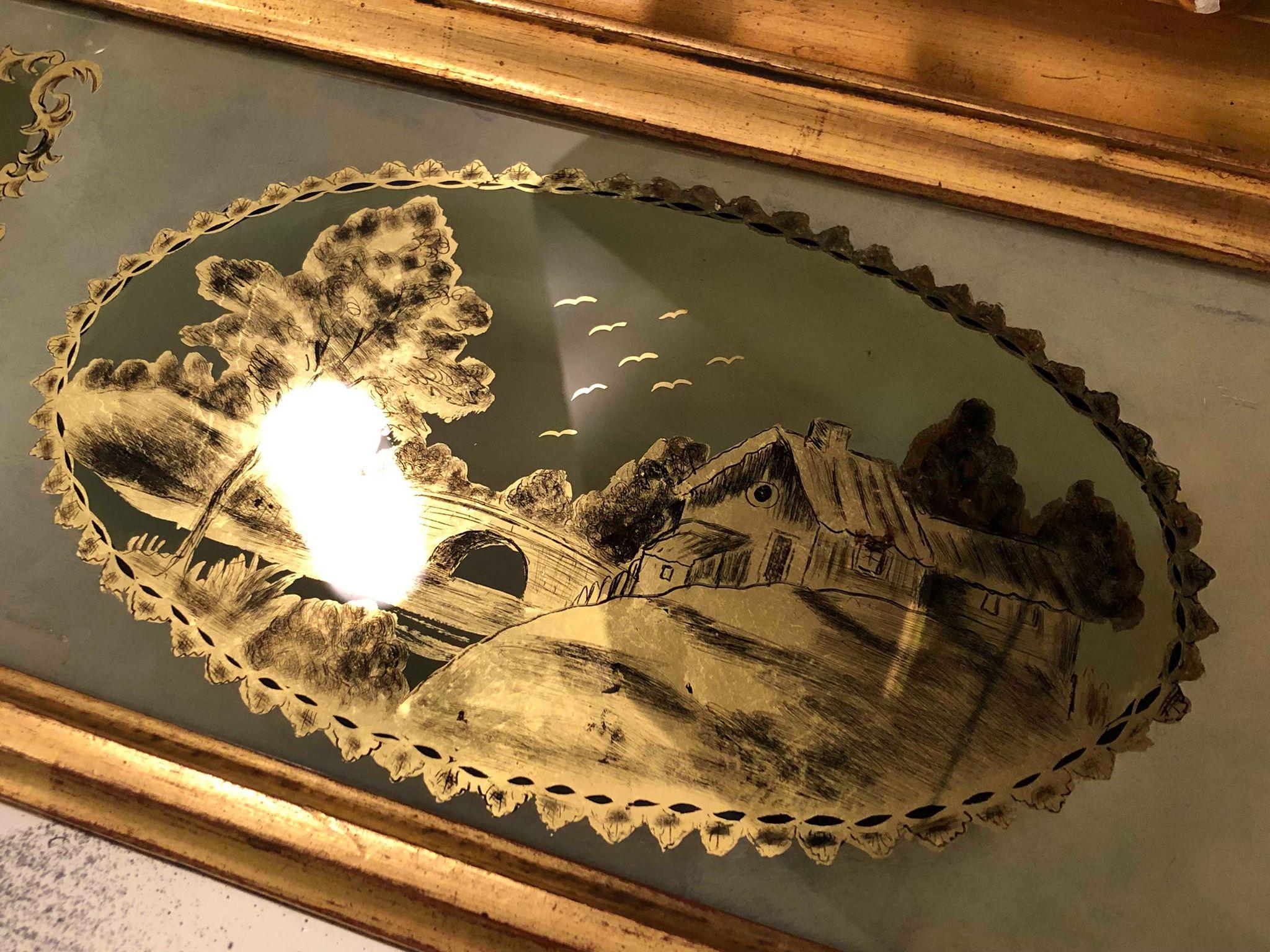 American Federal/ Sheraton Reverse Painted Giltwood Églomisé Mirror, Empire For Sale 1
