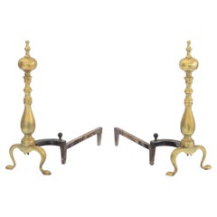 American Federal Style Brass Andirons, Pair