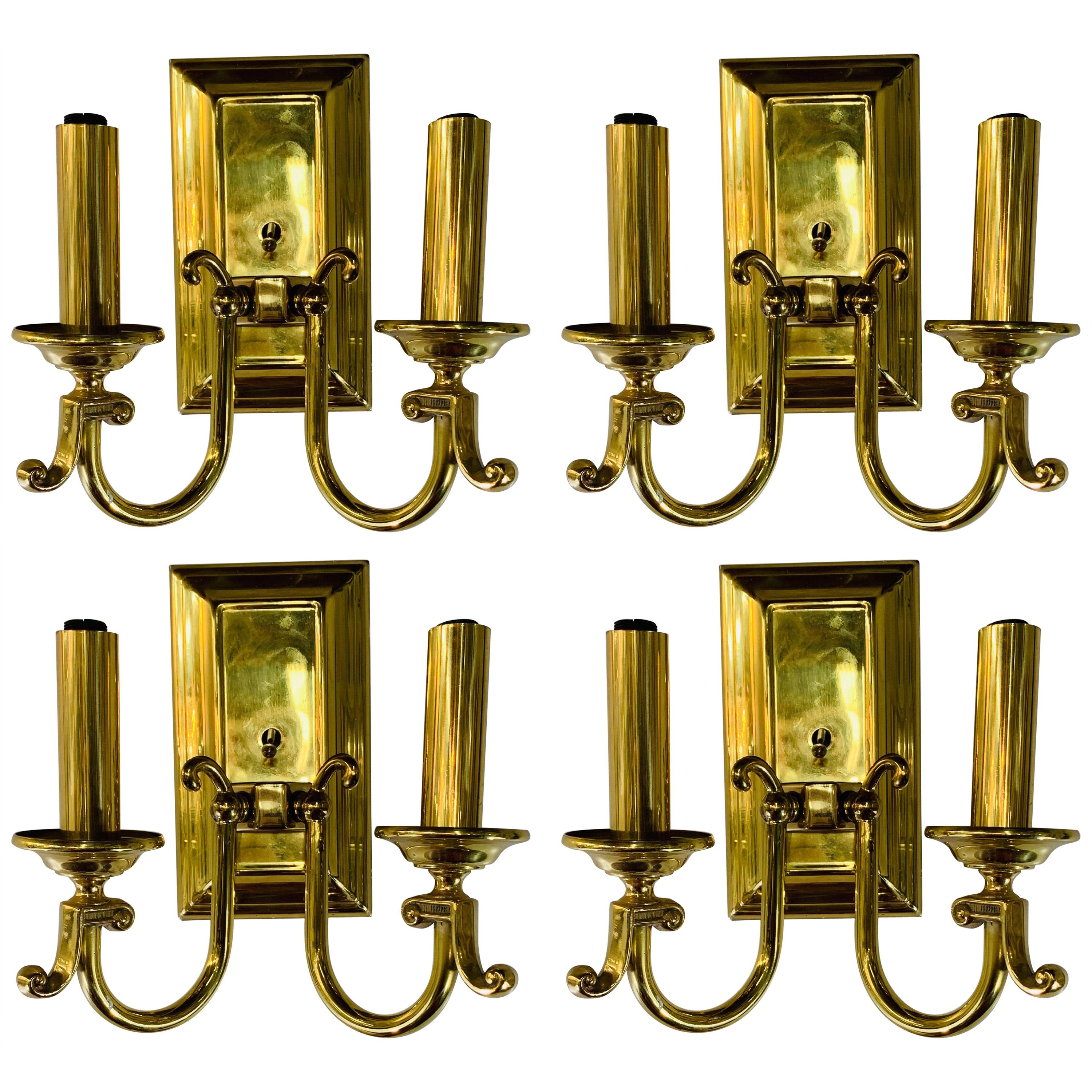 American Federal Style Brass Wall Sconces, Set of 4