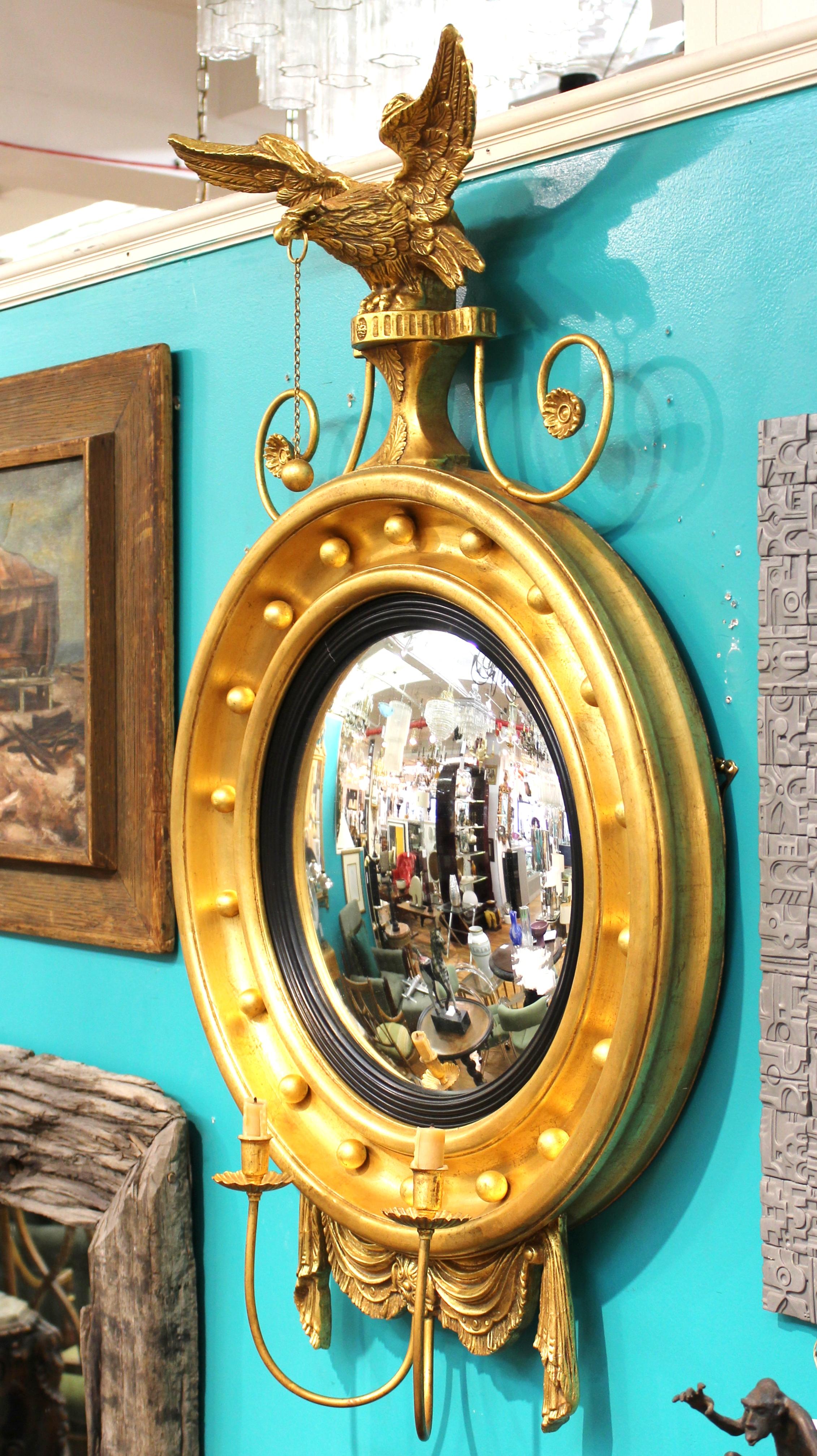 American Federal Style Convex Giltwood Girandole Mirror 3