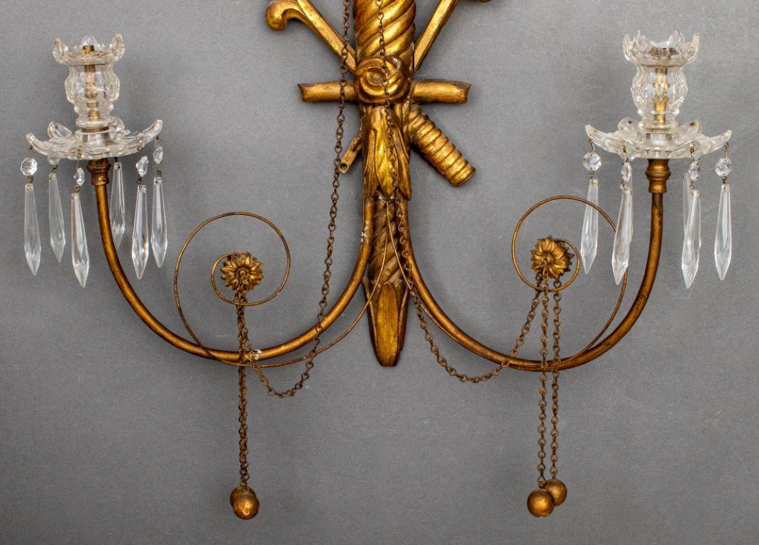 19th Century American Federal Style Gilt Wood 2 Arm Wall Sconce For Sale